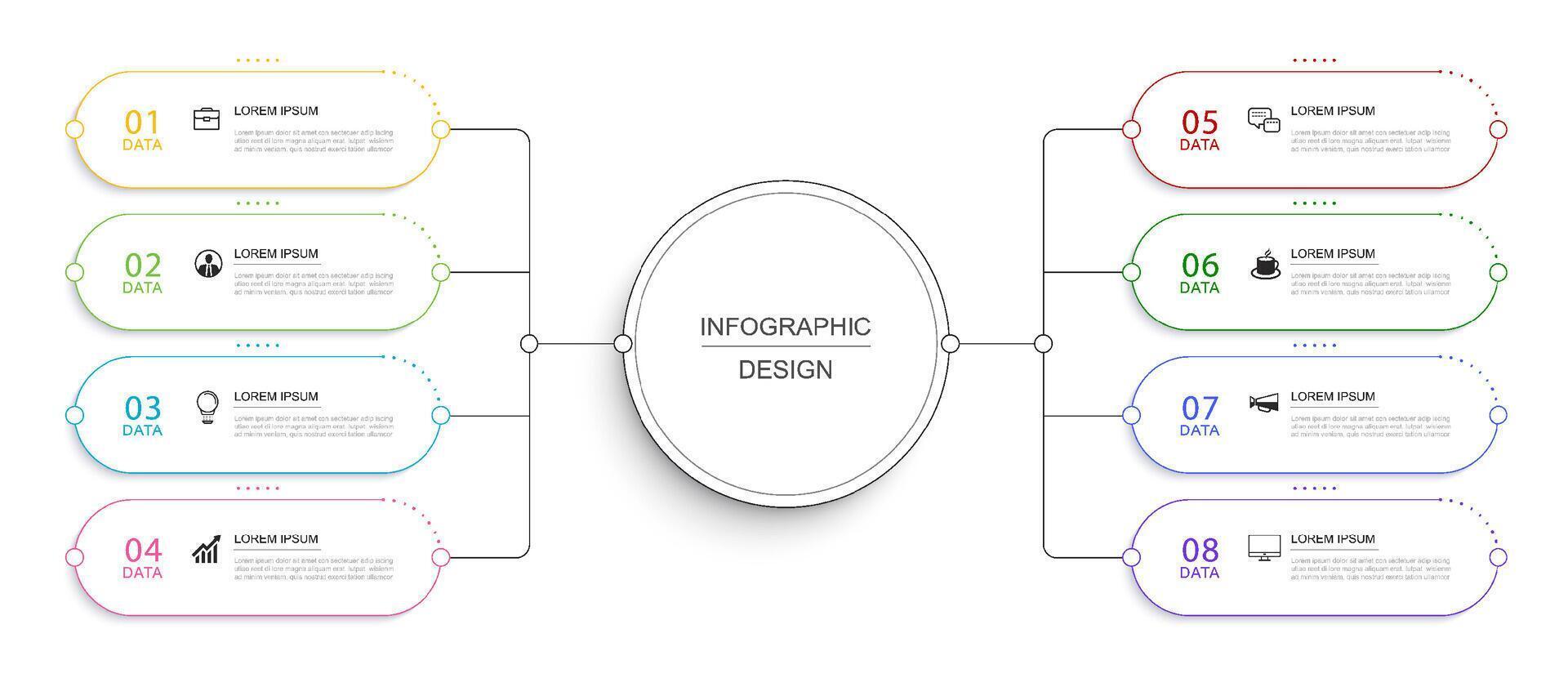 8 data infographics thin line index template. Illustration abstract background. Can be used for workflow layout, business step, banner, web design. vector