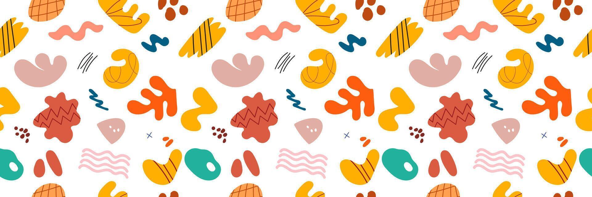 Abstract cute shape doodle fun hand drawn in pattern seamless background. Autumn Fun illustration for children pattern design. vector