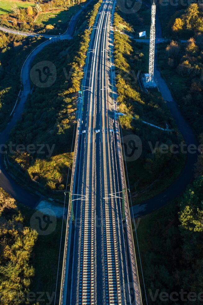 drone aerial view of a high speed railway viaduct in Galicia, Spain. photo