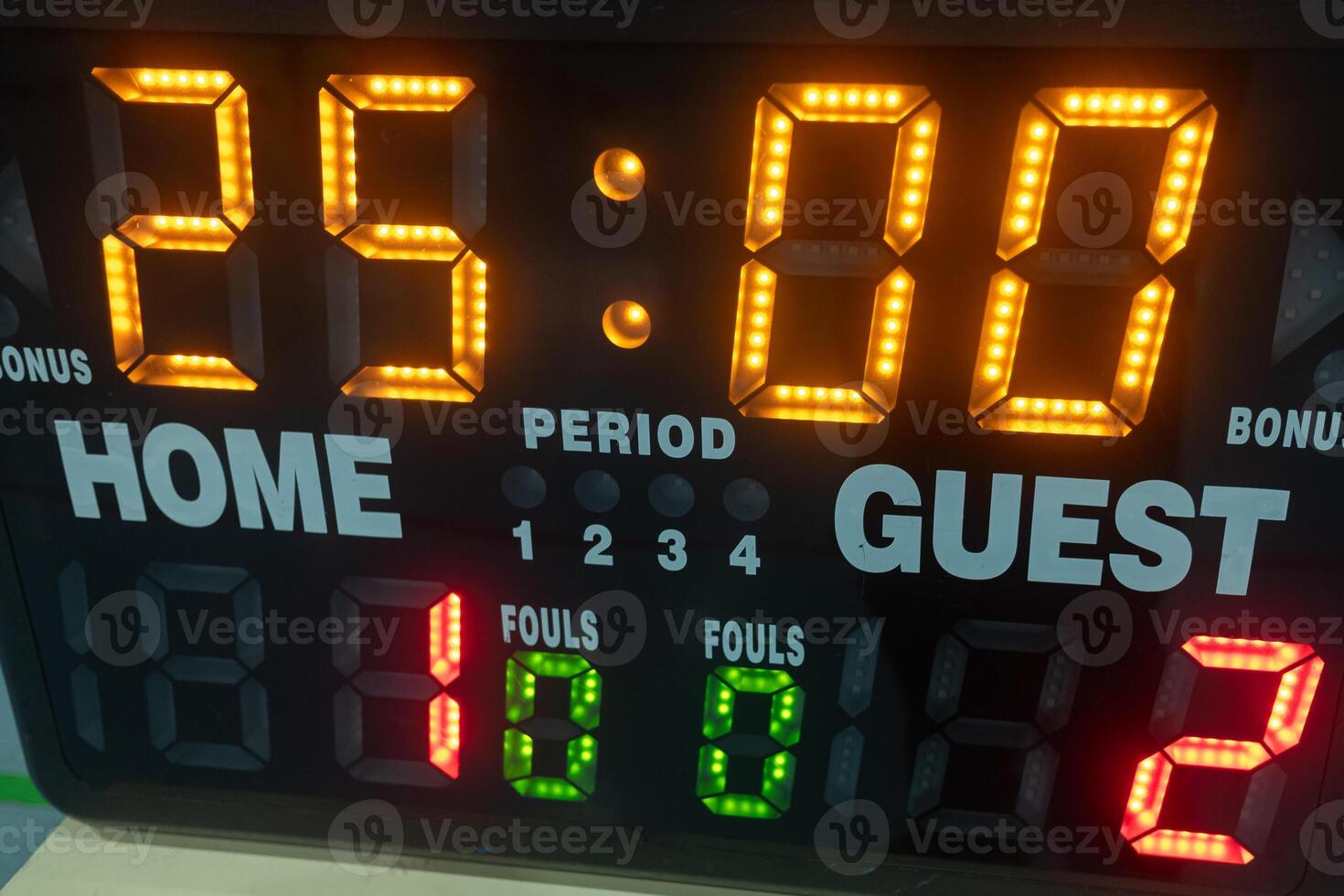 close up view of a scoreboard for an indoor soccer, handball and basketball court photo