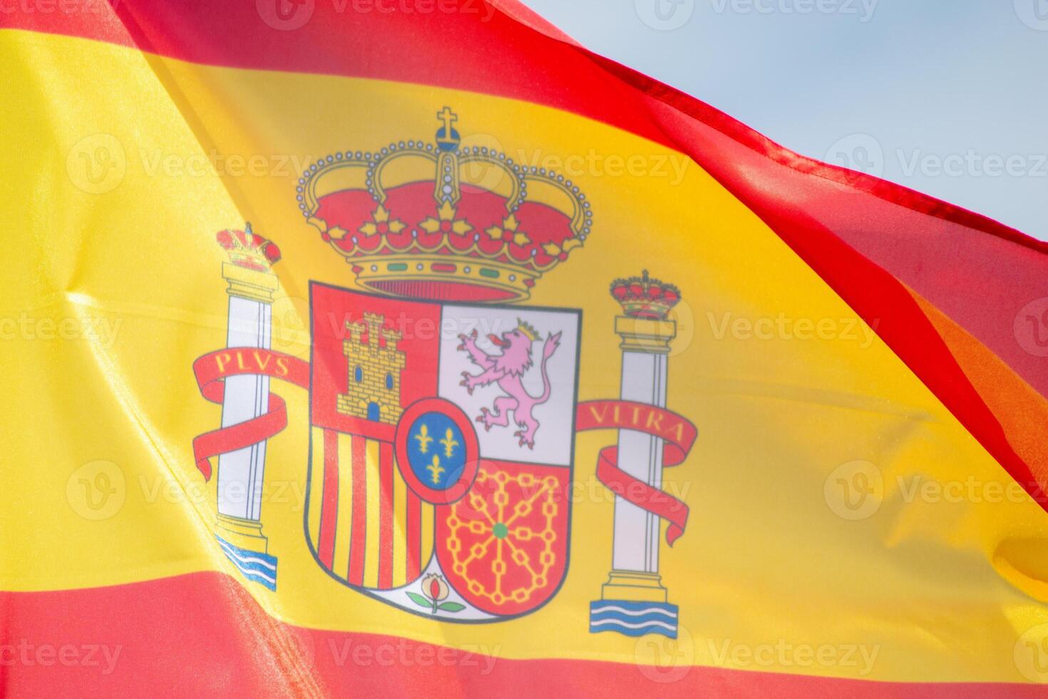 close-up photo of a spanish national flag flying