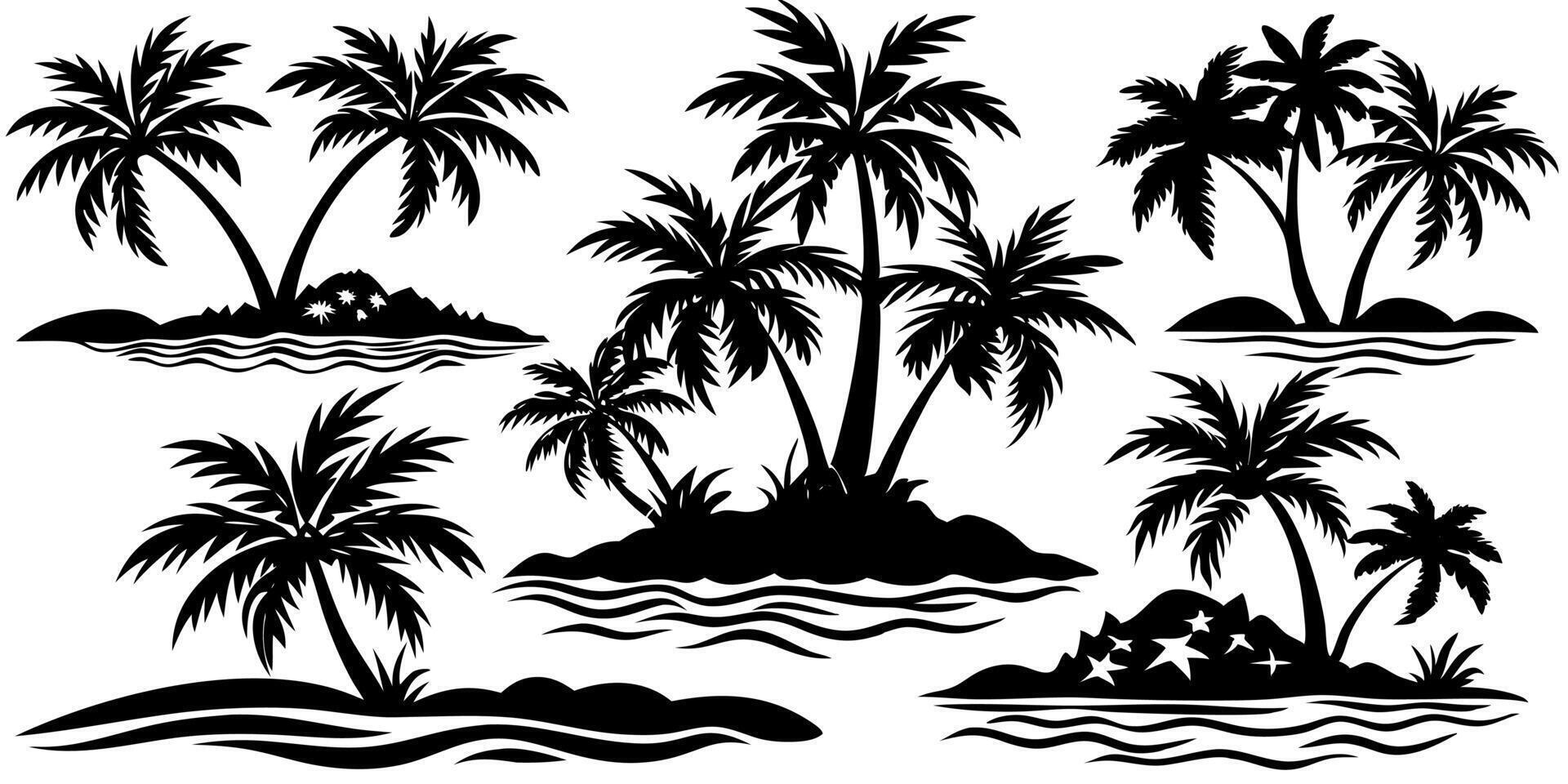 Minimalist Set of Tropical Palm Tree Silhouette Design vector