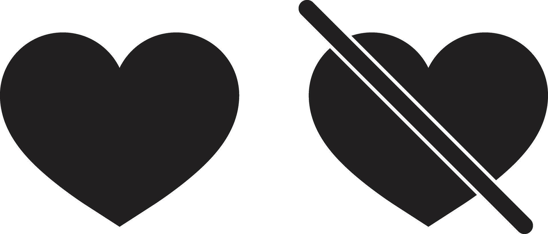 Love and no love symbols . Heart and no heart icons . illustration vector