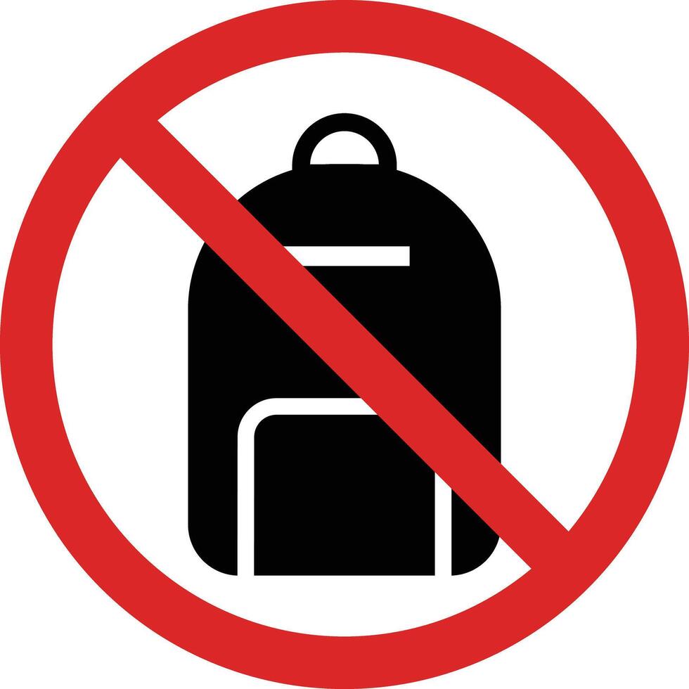 No backpack sign isolated on white background . No backpacks allowed sign . illustration vector