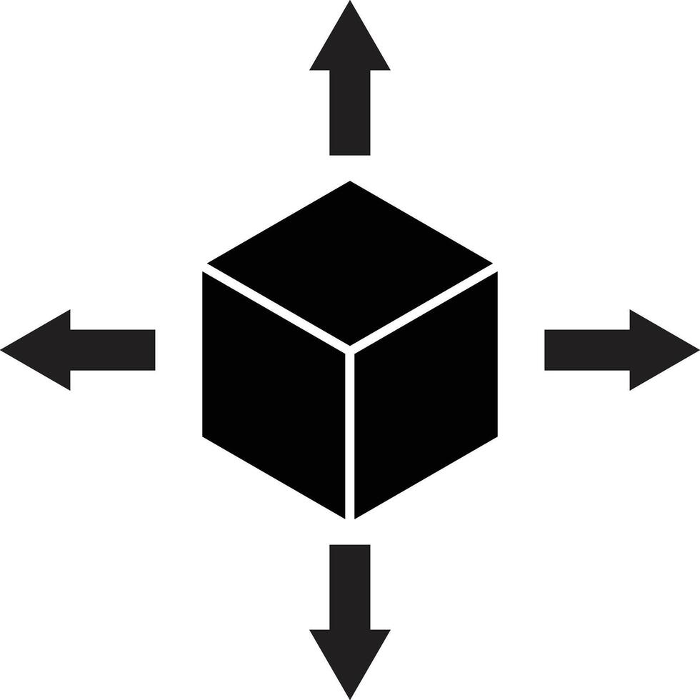 Delivery box icon with four arrows in trendy style . Delivery box package icon vector