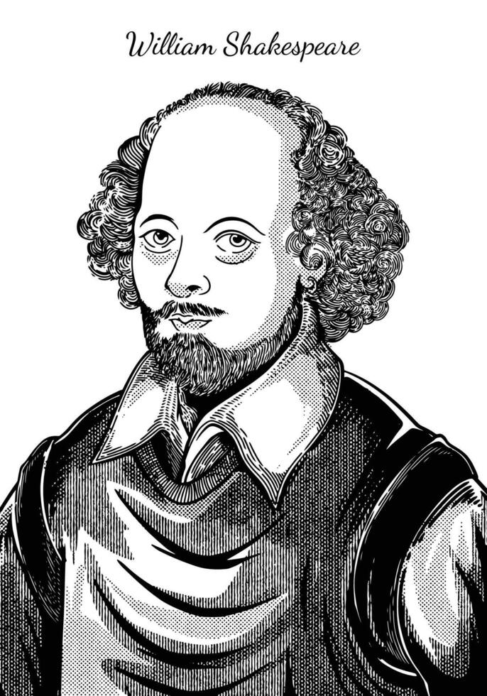 William Shakespeare Hand-Drawn Engraving Illustration vector
