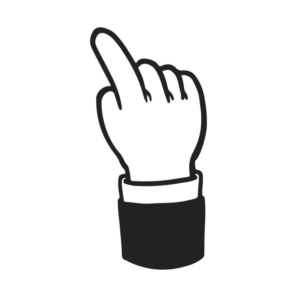 Hand pointing gesture. Black and white drawing illustration. vector