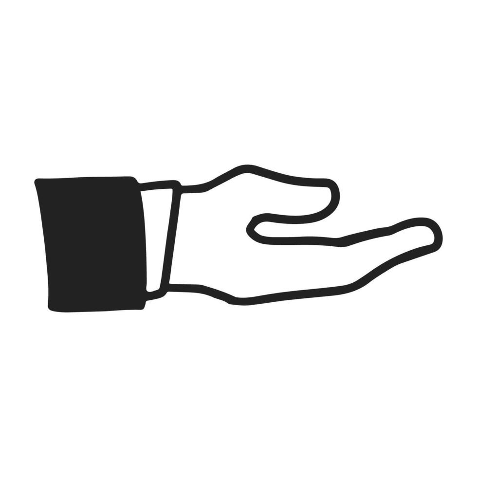 Open Hand Line Drawing. Icon hand drawn black and white colors. vector