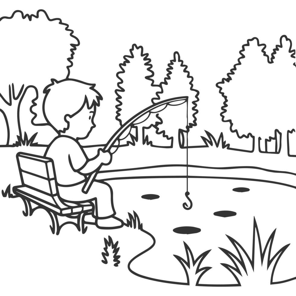 a boy catching fish design vector