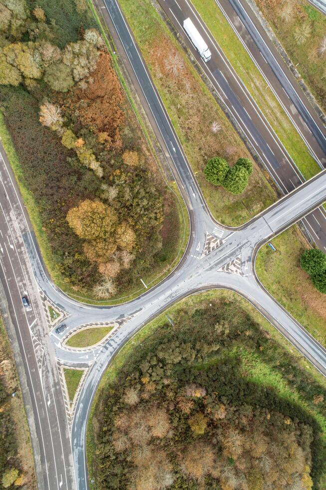zenithal aerial view with drone of the access to a motorway photo