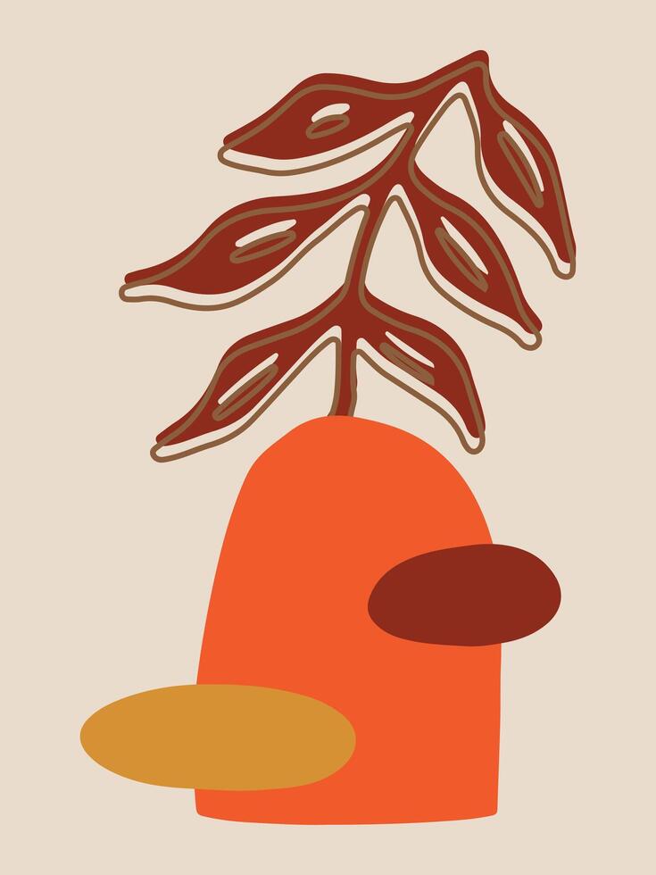 colorful abstract art leaf and stone vector