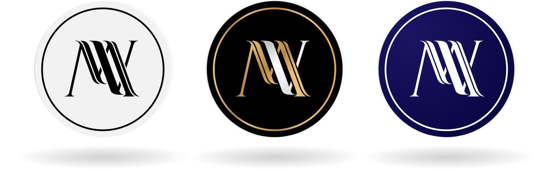 elegant luxury monogram logo MV in black, gold and blue colors for business card, branding ads campaigns, letterpress, embroidery, covering invitations, envelope sign symbol vector