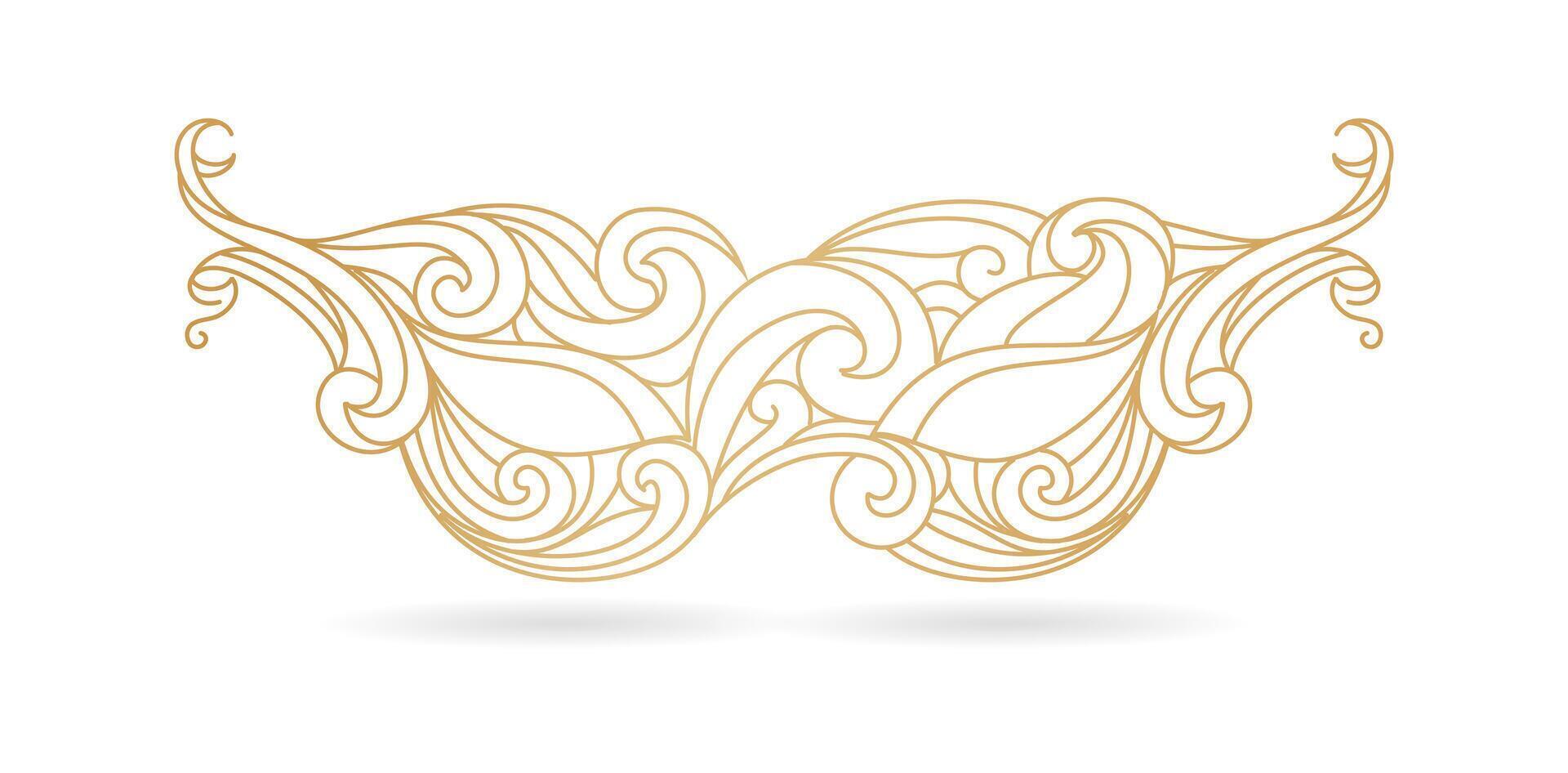 Luxury masquerade drawing golden colors line art isolated white backgrounds calligraphic design elements vector
