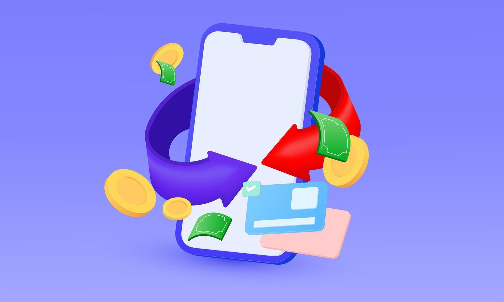 3d cartoon cashback money refund smartphone icon new idea concept design vector