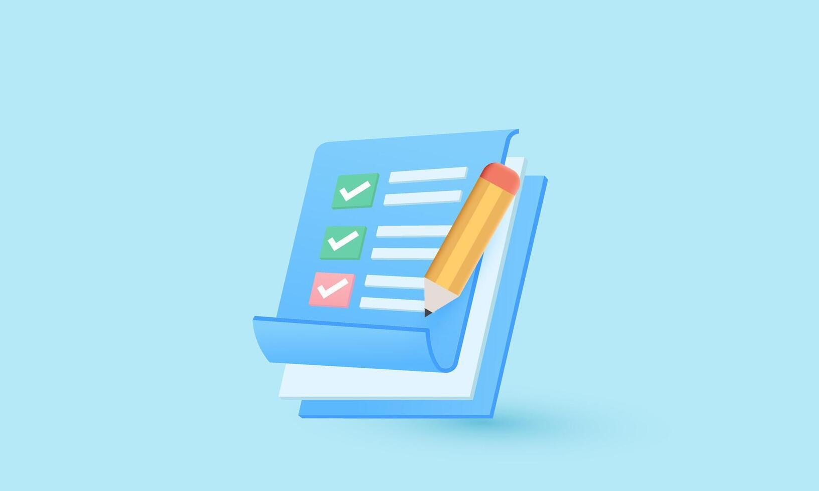 3d clipboard pencil on pink background icon cartoon style design vector