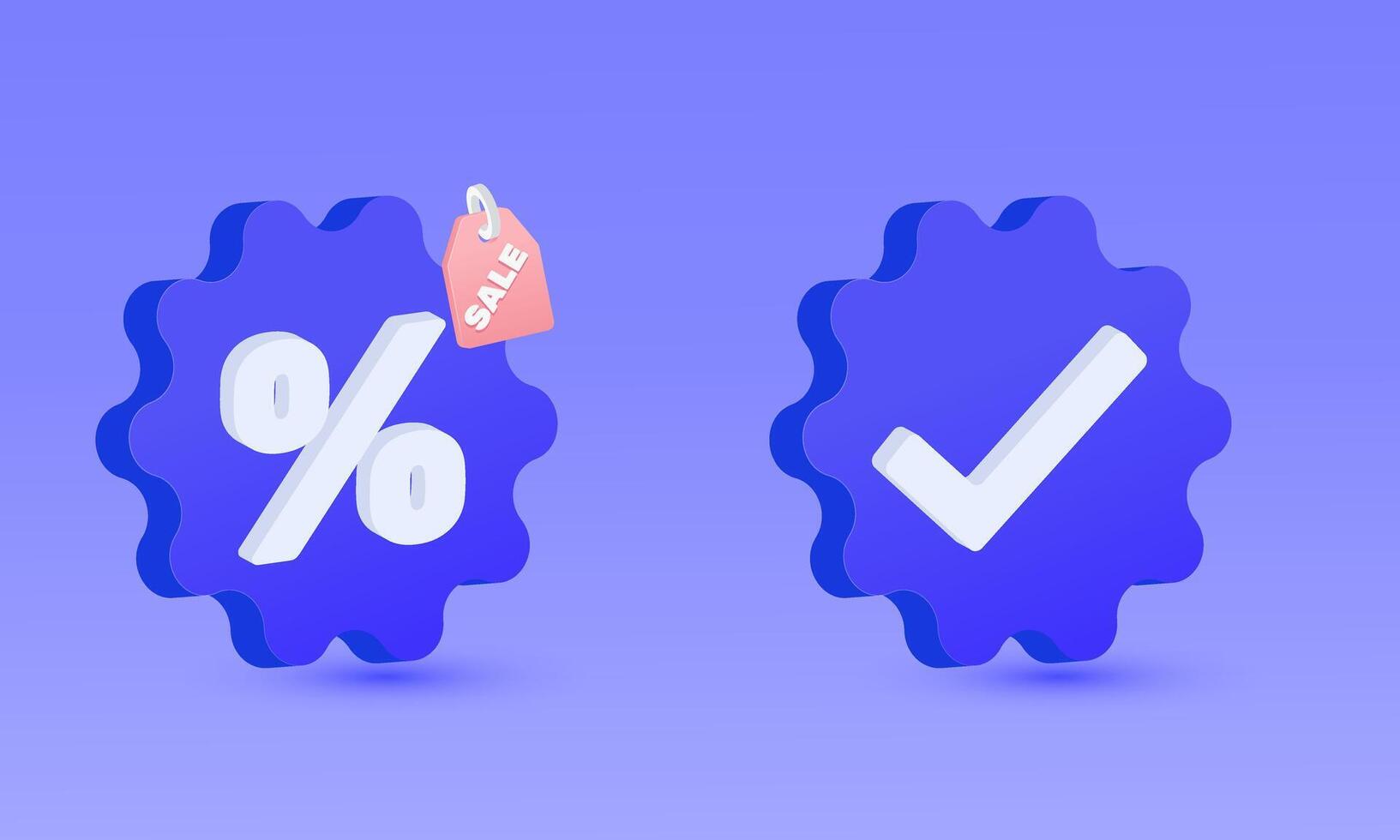 3d icon blue label set percent check mark discount new idea design vector