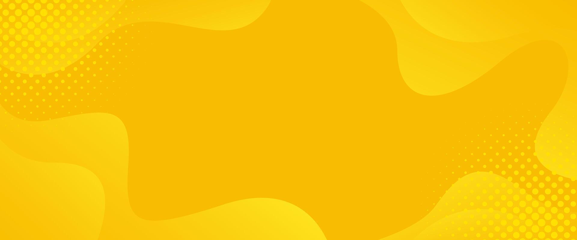 Bright yellow gradient fluid wave background with halftone, modern dynamic banner template vector