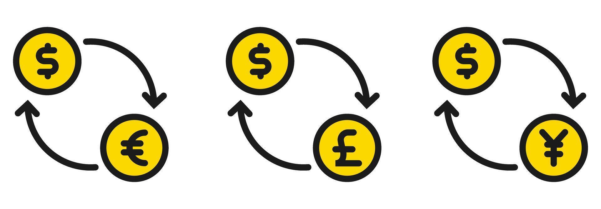 Icon set currency exchange, dollar, euro, yuan, pound money. editable file vector