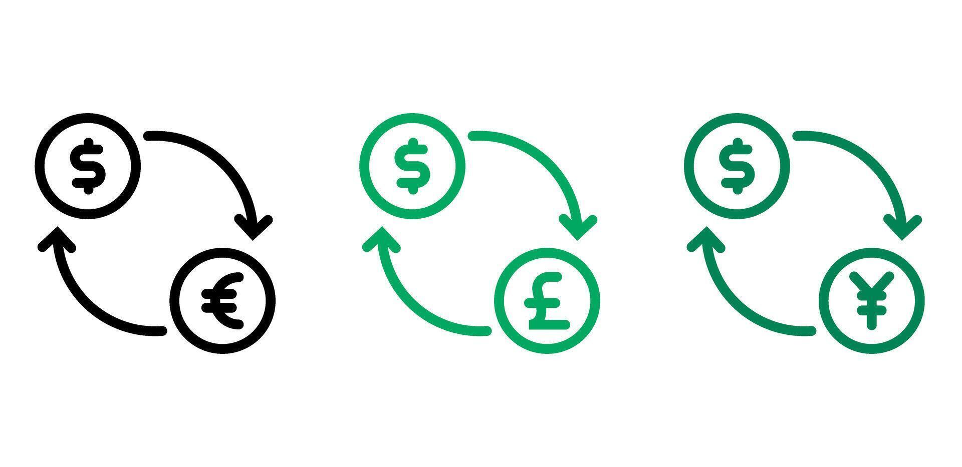 Icon set currency exchange, dollar, euro, yuan, pound money. editable file vector