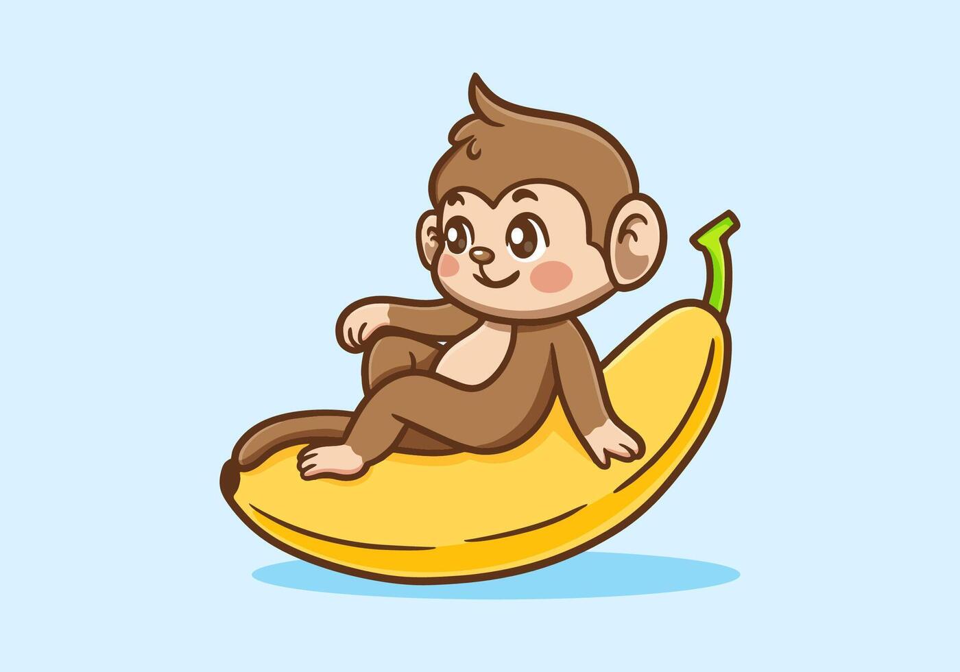 Mascot character of cute monkey sit on the banana vector