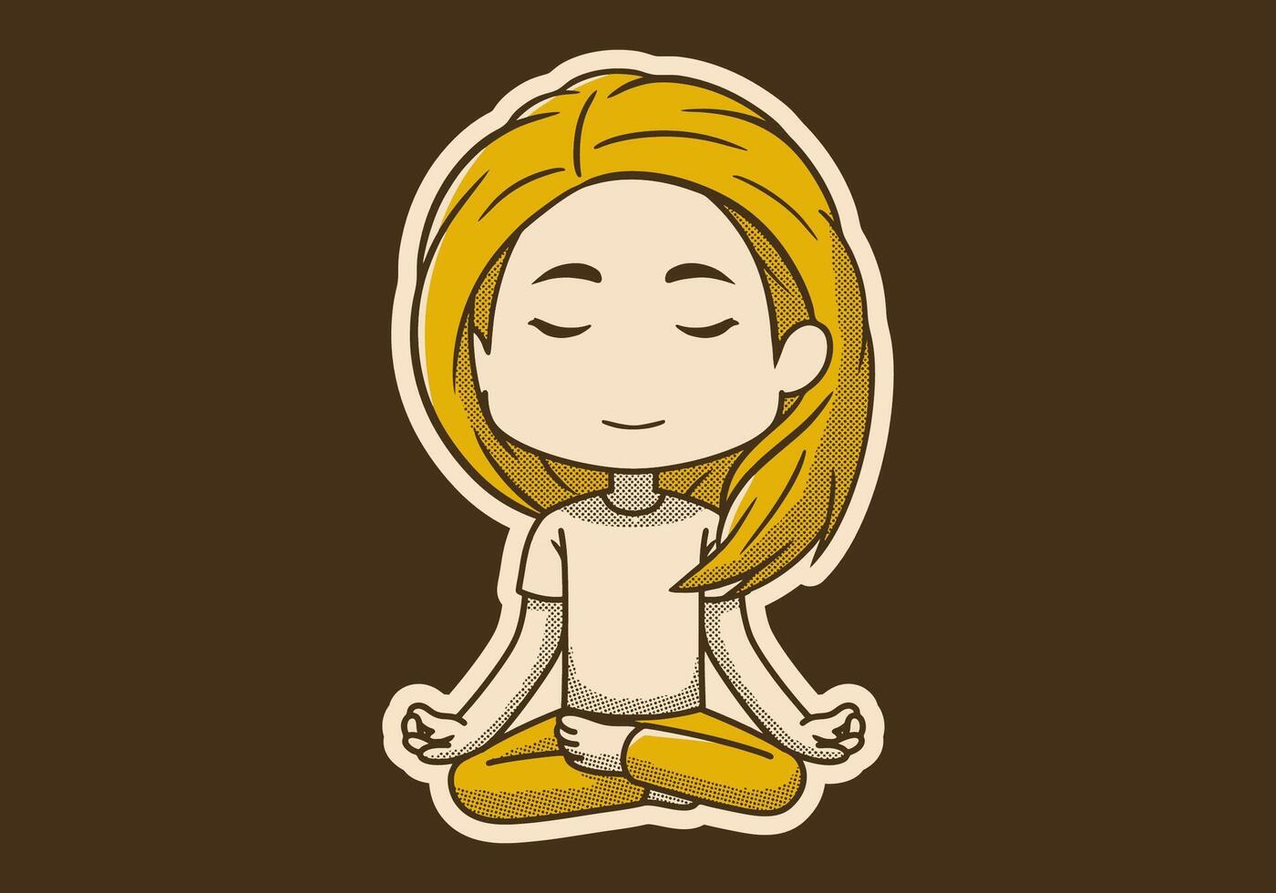 Retro cute illustration of a girl in a meditation pose vector