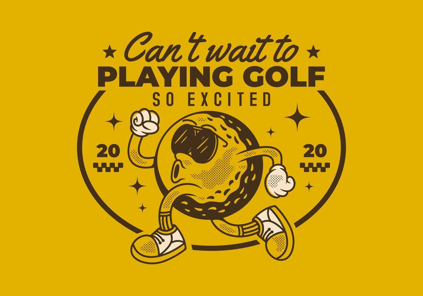 Cant't wait to playing golf. Retro character of golf ball in running pose vector