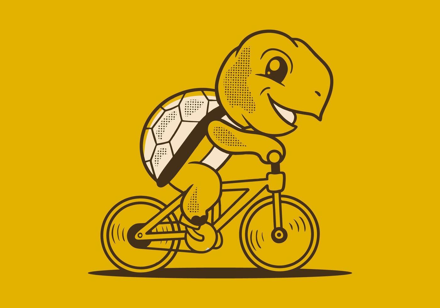 Retro cute turtle riding a bicycle mascot character illustration vector