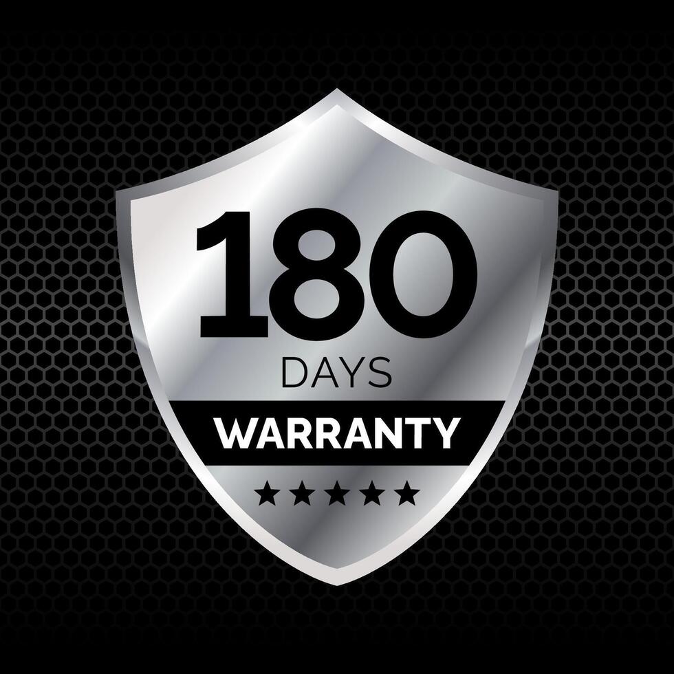 180 Days Warranty design silver color shield shape. for Badge, Label, Sticker, Logo, Icon, seal. EPS 10 vector