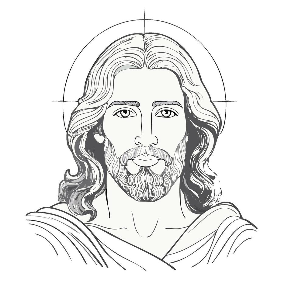 A simple line art portrait of Jesus Christ vector