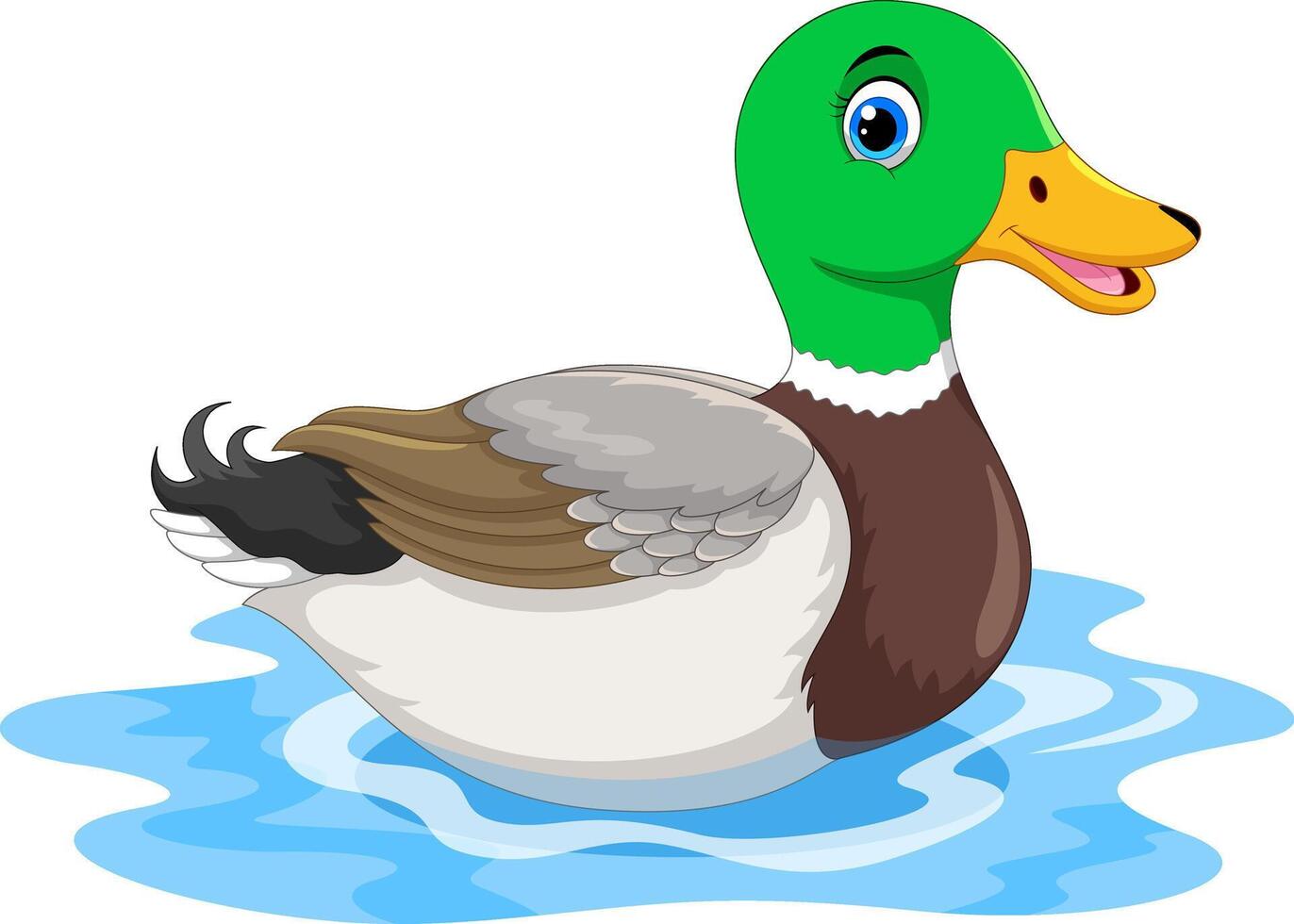 Cartoon duck swimming on white background vector