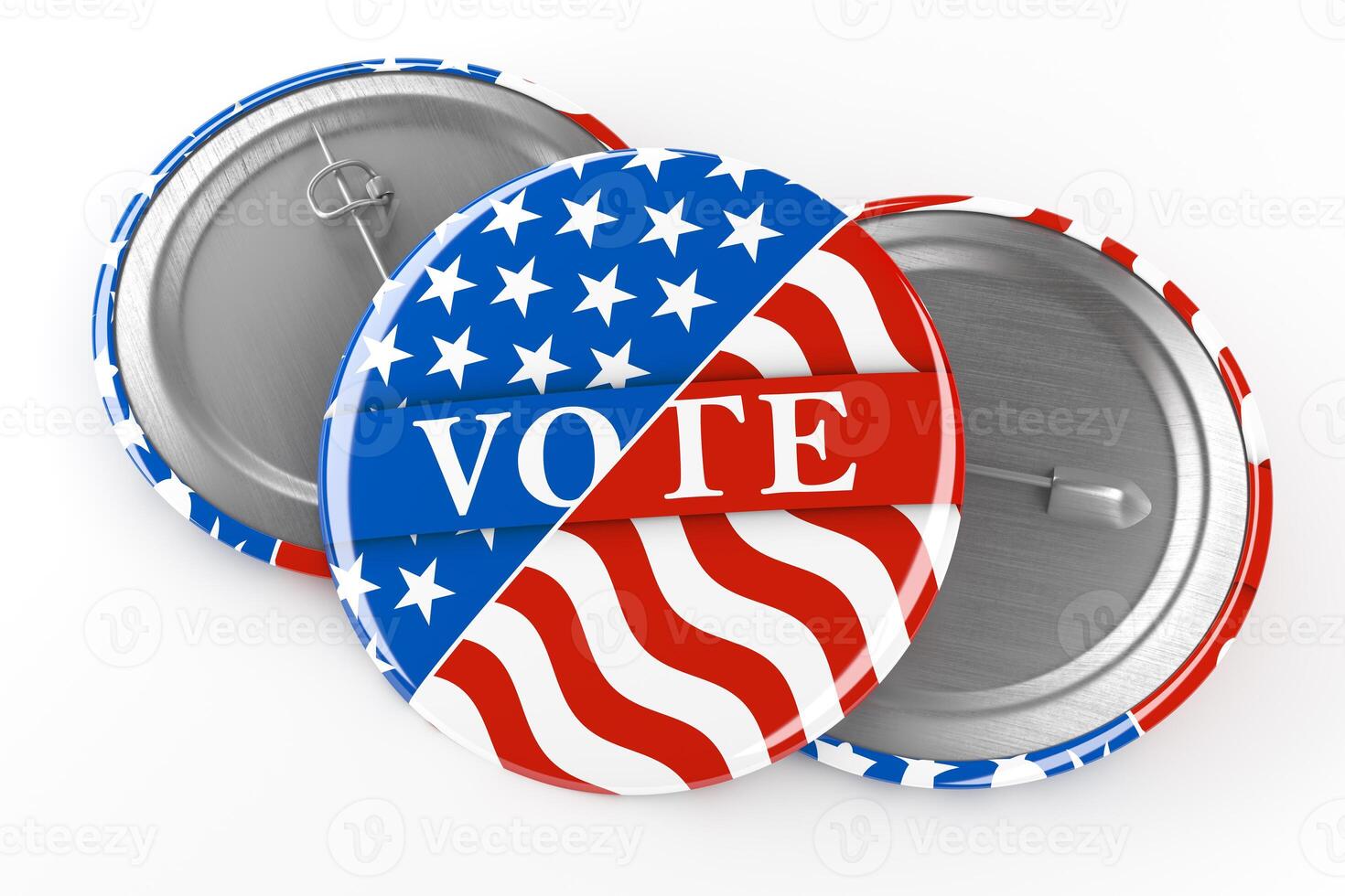 American red, white, and blue Vote pin. Voting button for US presidential election or local elections. 3d render. photo