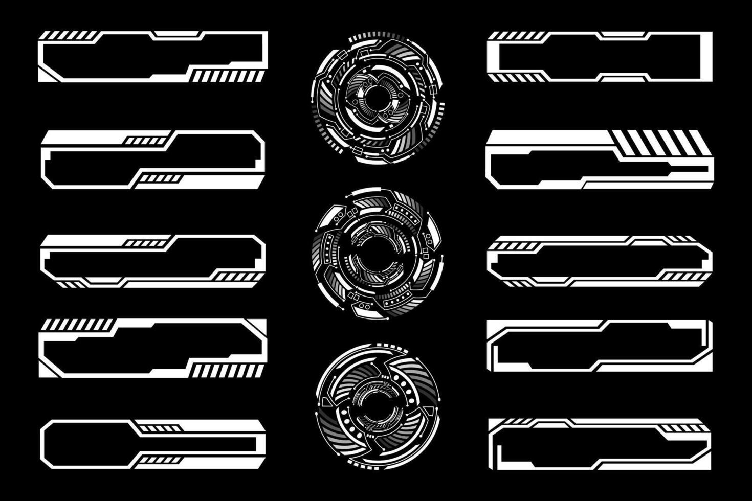 Futuristic Tech Circles and HUD Frames. Cyberpunk Interface Design Elements vector