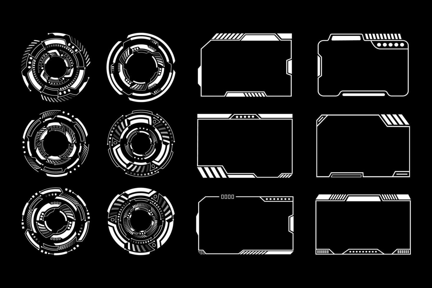 Futuristic Tech Circles and HUD Frames Set. Cyberpunk Interface Design Elements vector