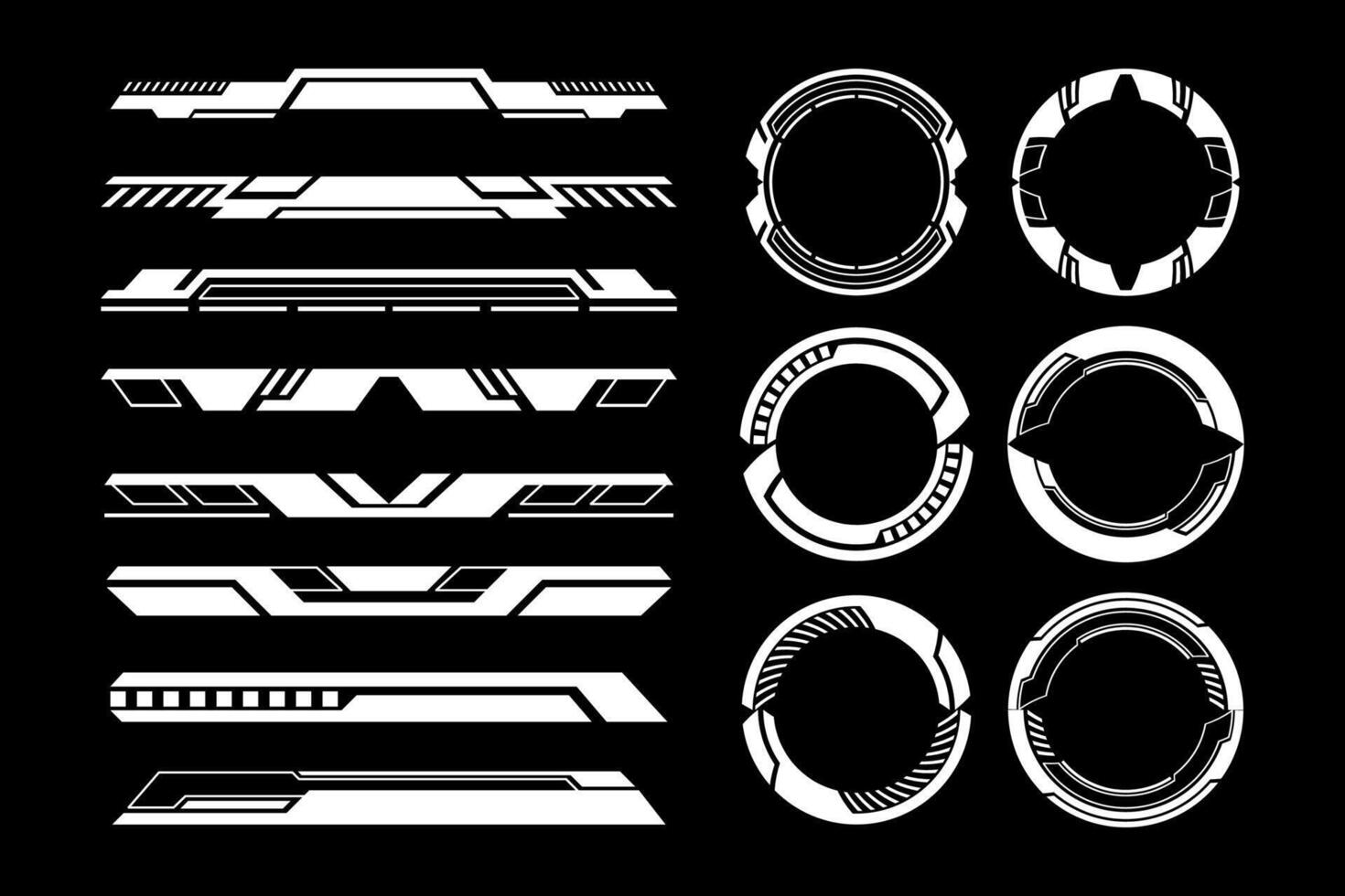 Futuristic Tech Circles and Interface Frames. Cyberpunk HUD Design Elements vector