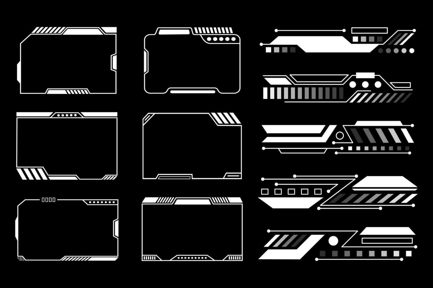 Futuristic HUD Elements and Interface Frames. Cyberpunk Technology Design vector