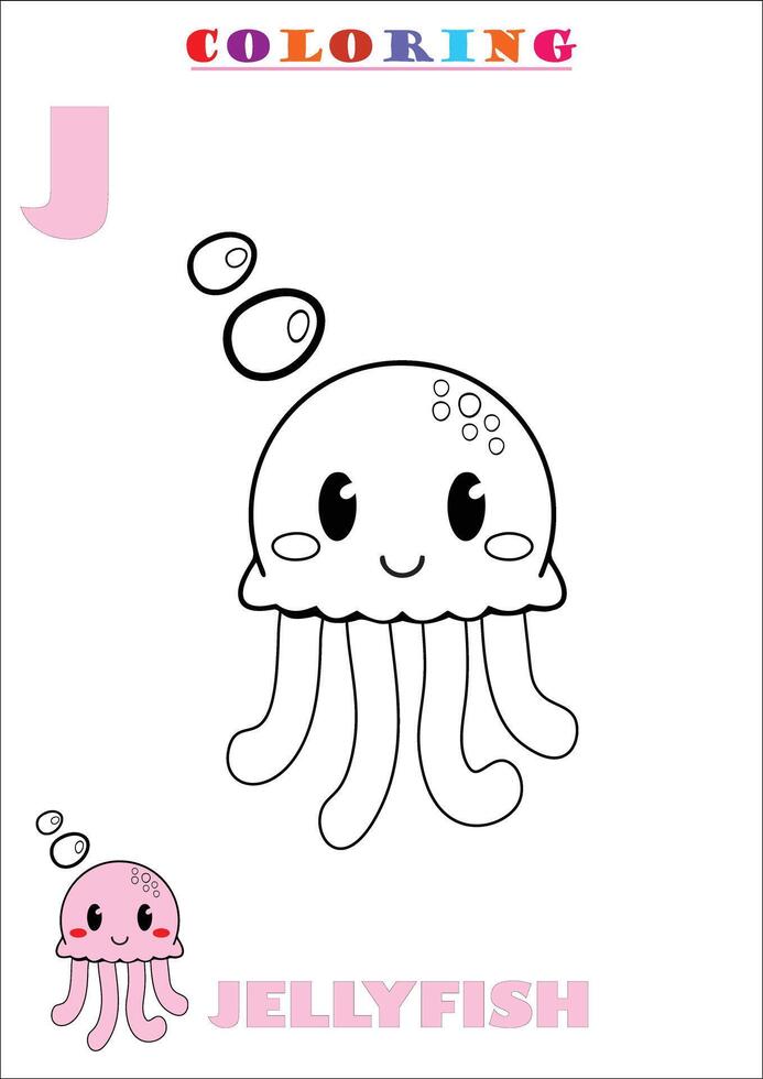 J for Jelly Fish Coloring vector