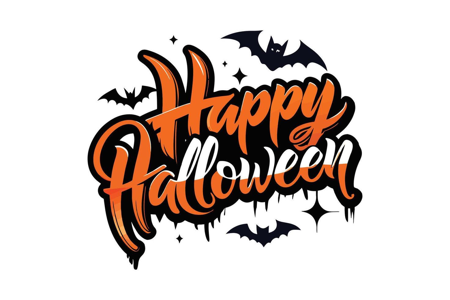 A black and orange text with bats and spooky black text vector
