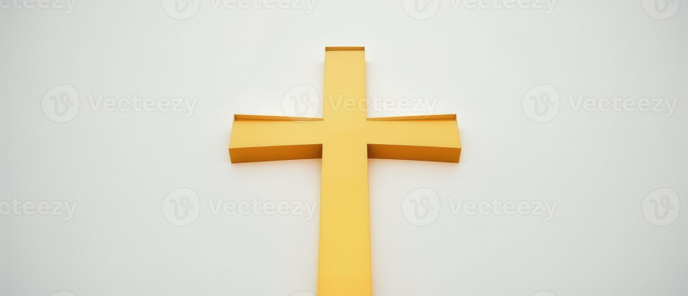Golden Cross on White Wall photo