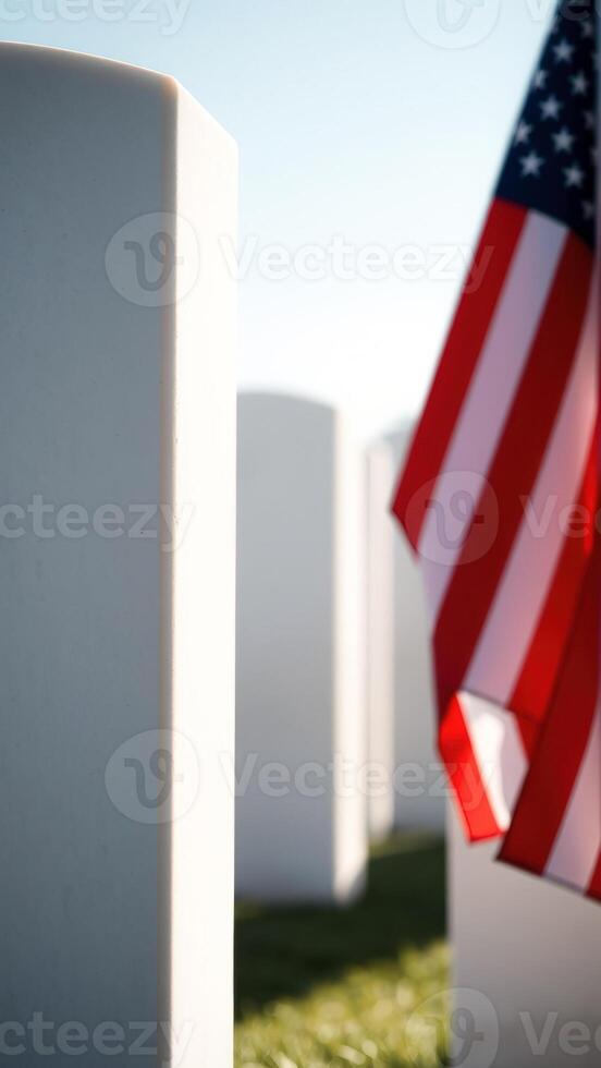 American Flag and Headstones photo