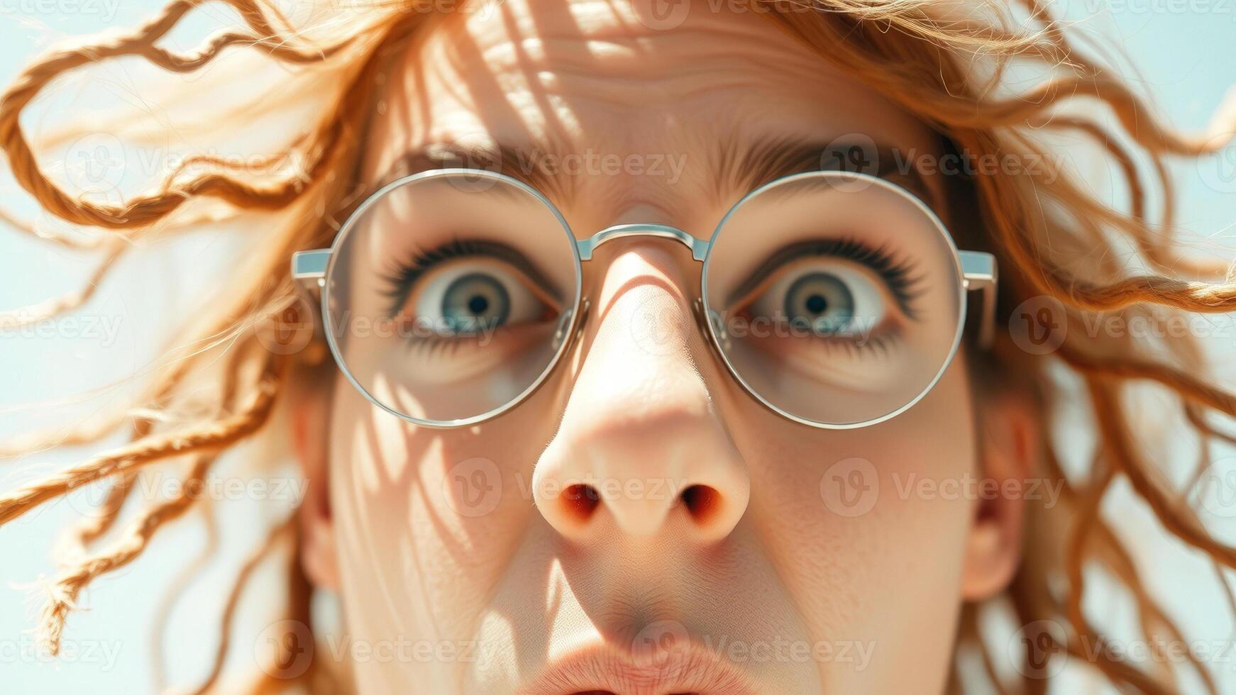 Close up of surprised woman's face with glasses photo