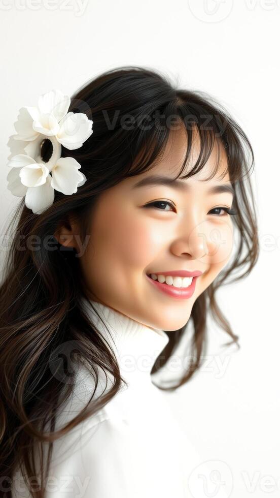 Portrait of a young woman with a flower in her hair photo