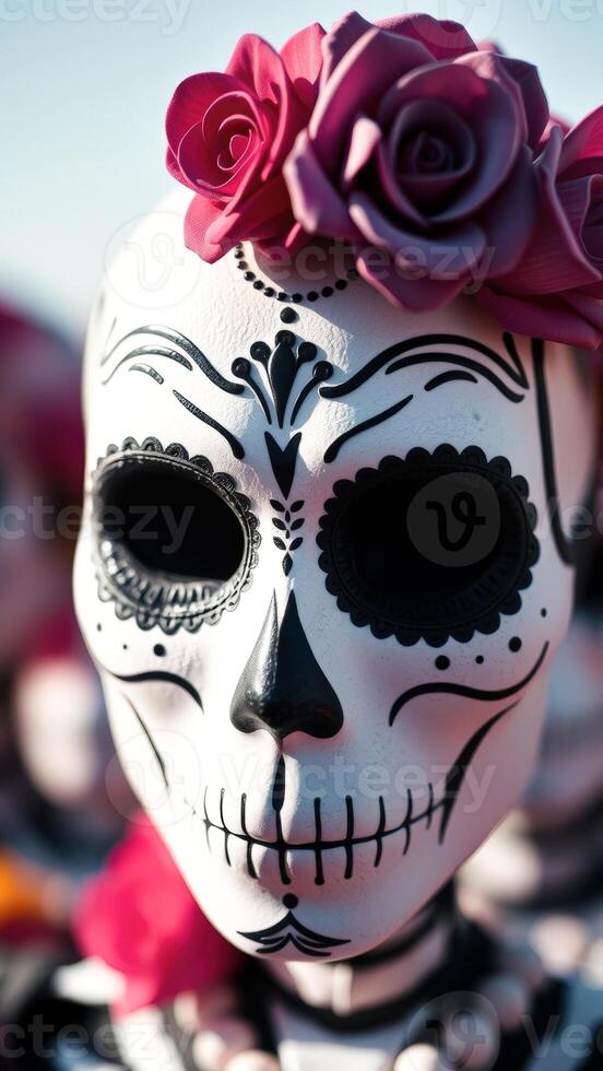 Sugar Skull With Pink Roses photo