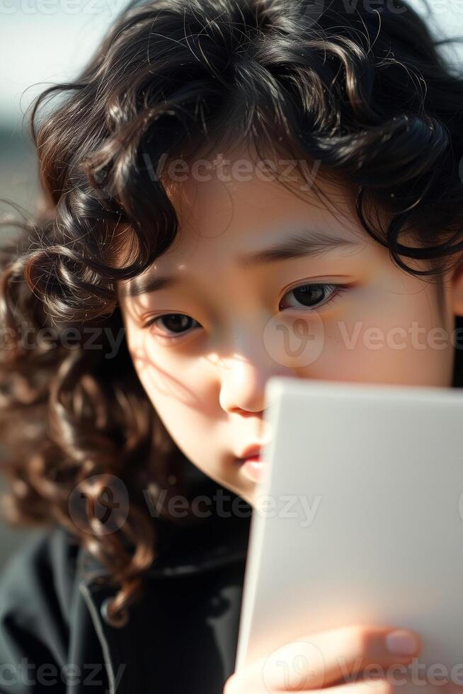 Little girl holding a blank white card photo
