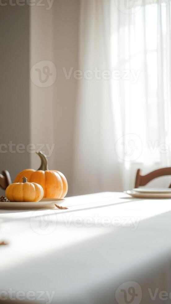 Minimalistic Pumpkin Thanksgiving Table Setting photo