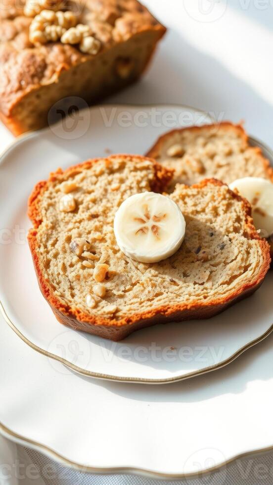 Banana Bread with Walnuts and a Slice of Banana photo