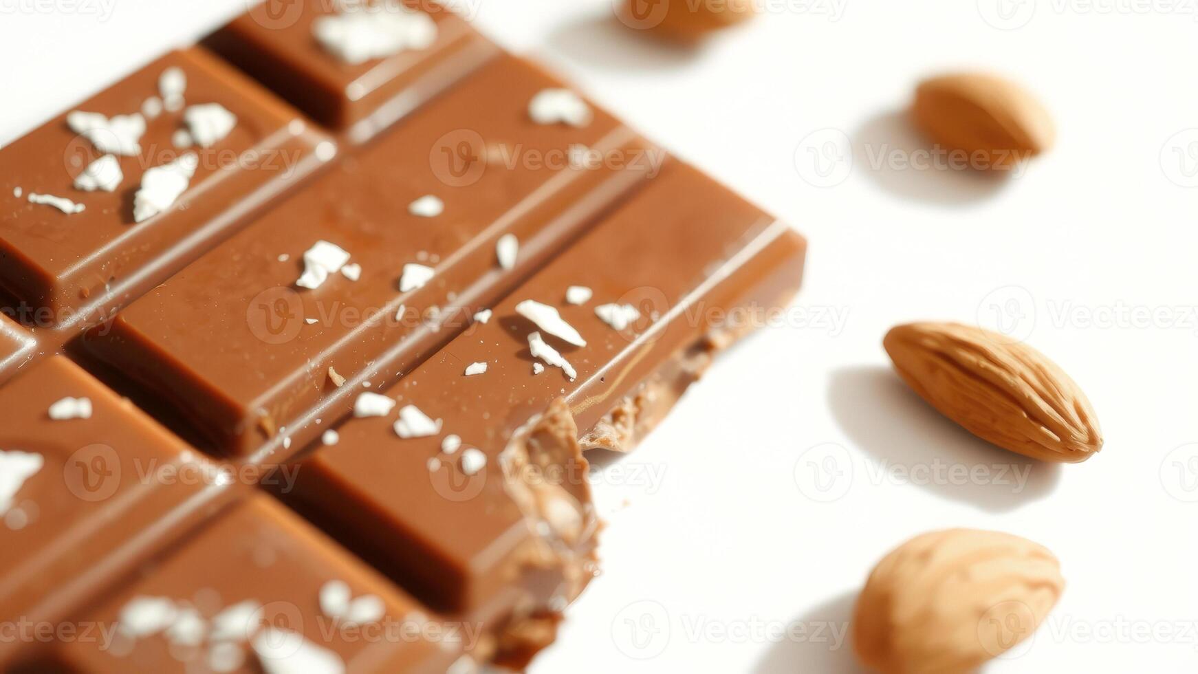 Close-up of a milk chocolate bar with almonds photo