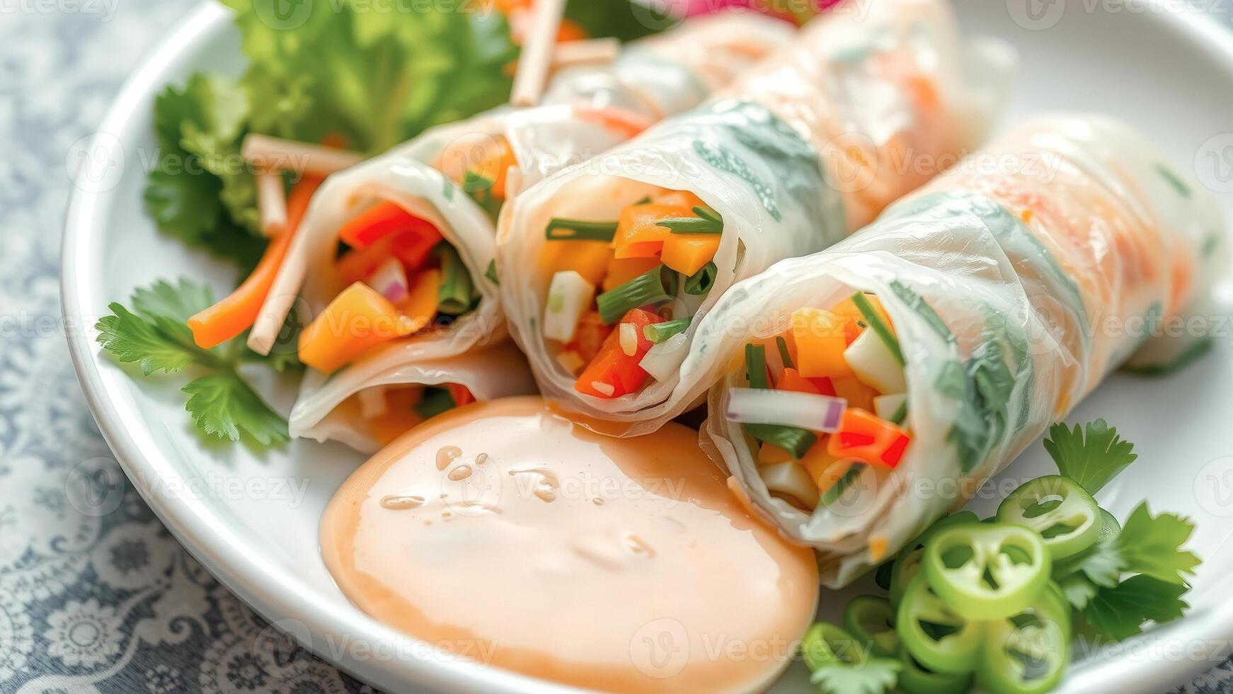Fresh Vietnamese Spring Rolls with Dipping Sauce photo