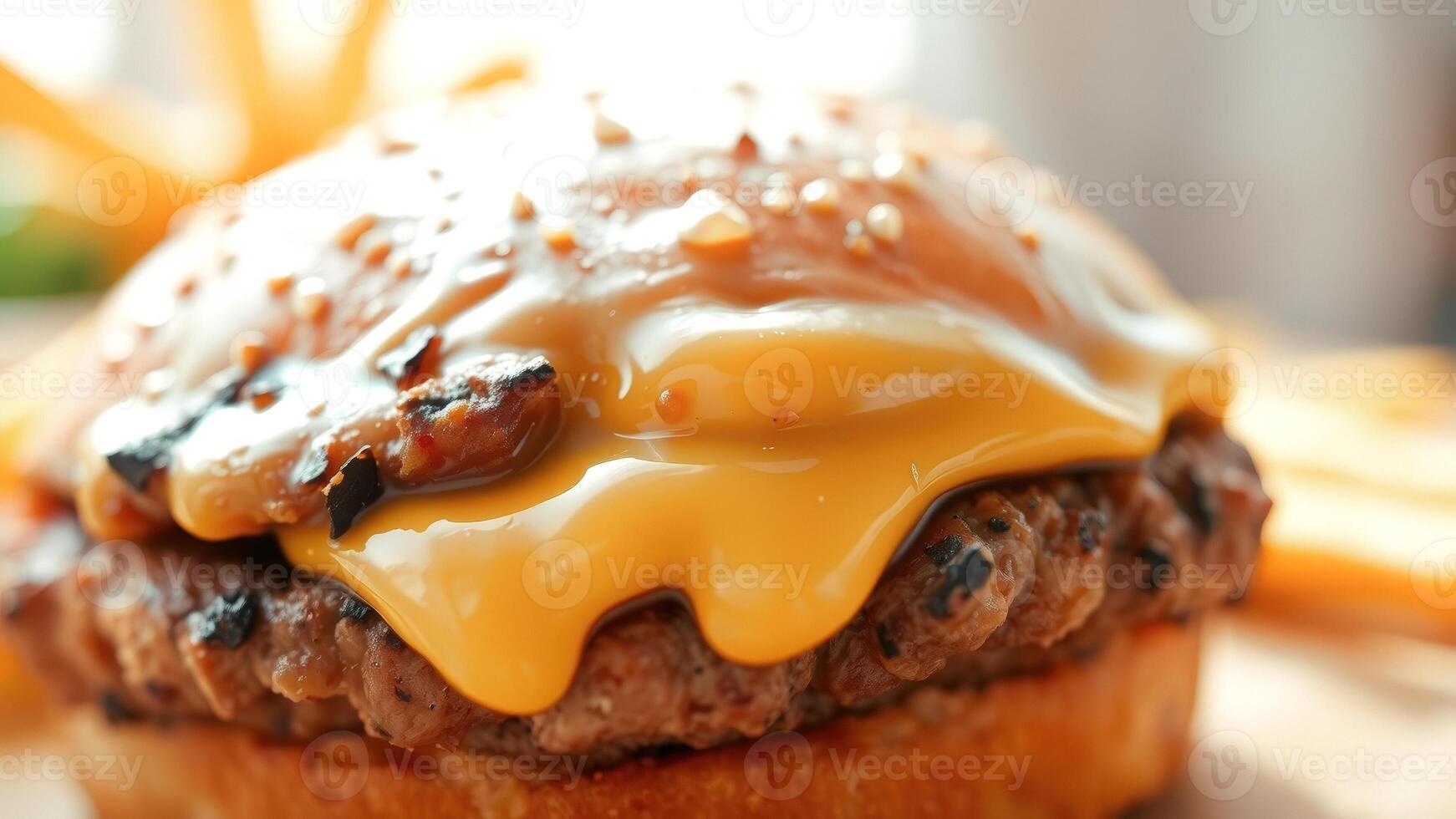 Close-up of Melted Cheese on a Burger photo