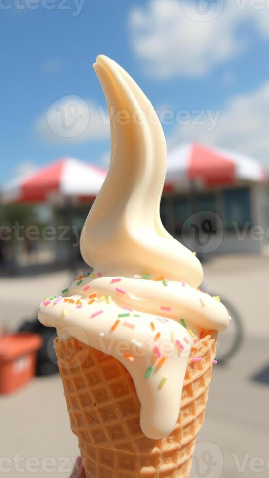 Close-up of Vanilla Ice Cream Cone with Sprinkles photo