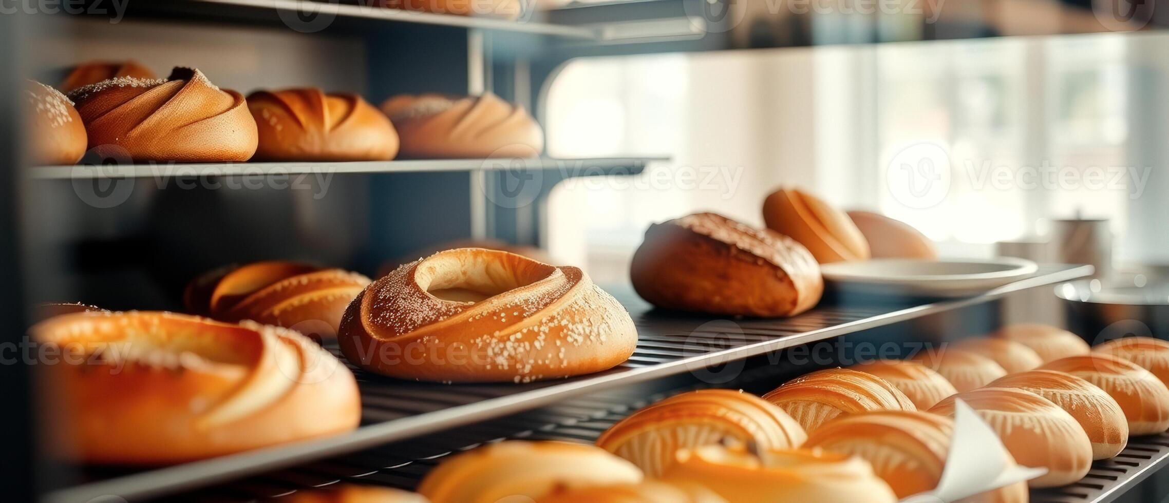 Freshly Baked Bread on Display in a Bakery photo